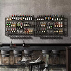 Bekrvio 39/47 Casier à vin mural, Étagères flottantes en métal avec porte-verres à vin, Étagère à liqueur industrielle pour bar à domicile, cuisine, salle à manger