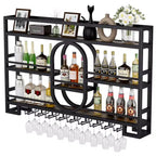 Bekrvio 39/47 Casier à vin mural, Étagères flottantes en métal avec porte-verres à vin, Étagère à liqueur industrielle pour bar à domicile, cuisine, salle à manger