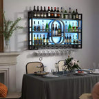 Bekrvio 39/47 Casier à vin mural, Étagères flottantes en métal avec porte-verres à vin, Étagère à liqueur industrielle pour bar à domicile, cuisine, salle à manger