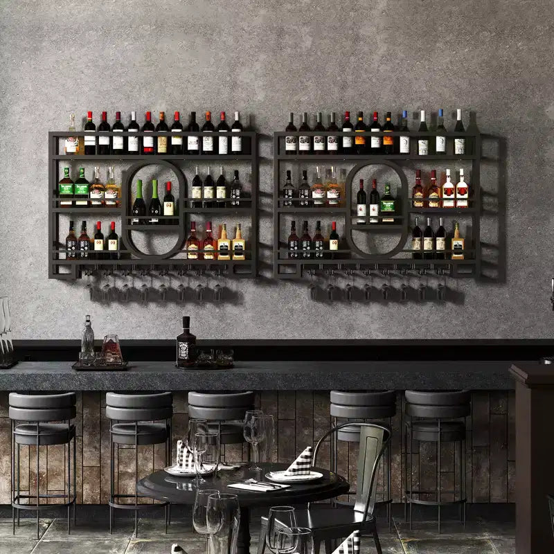Bekrvio 39/47 Casier à vin mural, Étagères flottantes en métal avec porte-verres à vin, Étagère à liqueur industrielle pour bar à domicile, cuisine, salle à manger