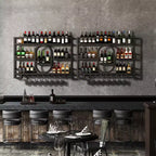 Bekrvio 39/47 Casier à vin mural, Étagères flottantes en métal avec porte-verres à vin, Étagère à liqueur industrielle pour bar à domicile, cuisine, salle à manger