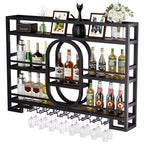 Bekrvio 39/47 Casier à vin mural, Étagères flottantes en métal avec porte-verres à vin, Étagère à liqueur industrielle pour bar à domicile, cuisine, salle à manger