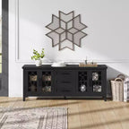 Meuble TV de 65 po pour téléviseurs jusqu'à 70 po – Meuble de divertissement moderne du milieu du siècle avec 2 portes vitrées et 3 tiroirs – Console multimédia en bois