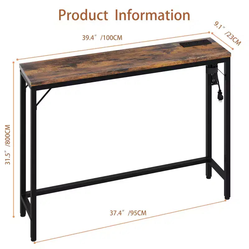 COZONY 39 Table d'entrée étroite avec ports USB, Console industrielle avec station de charge pour couloir, salon