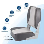 Lot de 2 sièges de bateau pliants à dossier bas – Coussin élastique épais 48x42 cm, sièges de bateau étanches pour Bass Tracker et bateaux de tourisme