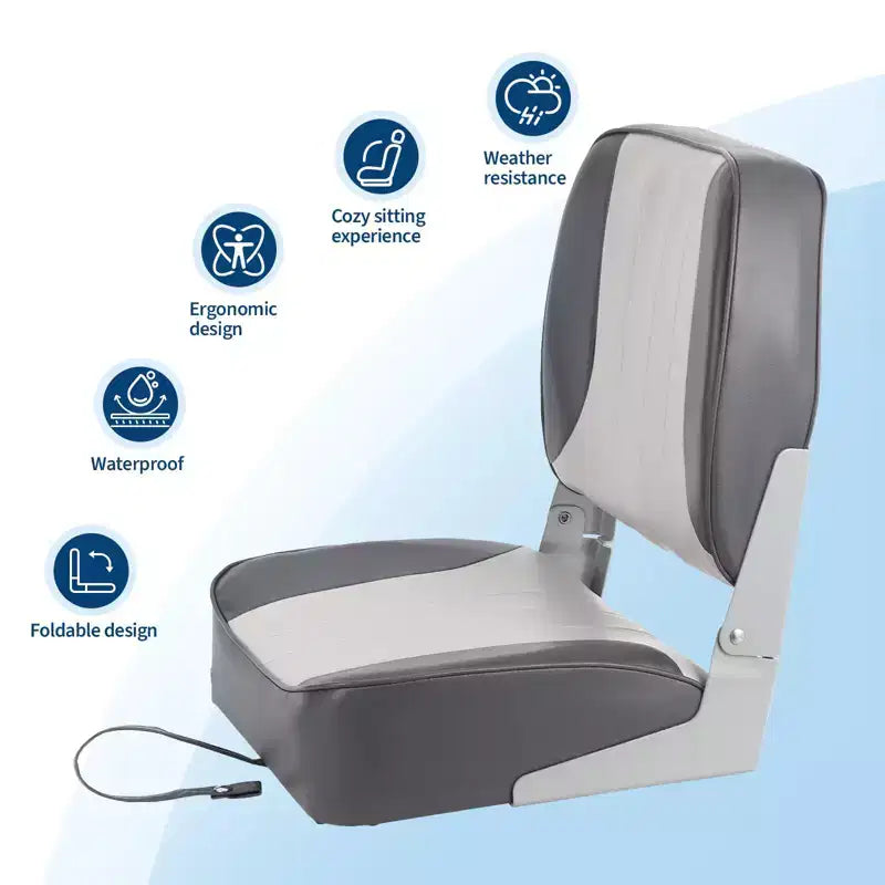 Lot de 2 sièges de bateau pliants à dossier bas – Coussin élastique épais 48x42 cm, sièges de bateau étanches pour Bass Tracker et bateaux de tourisme