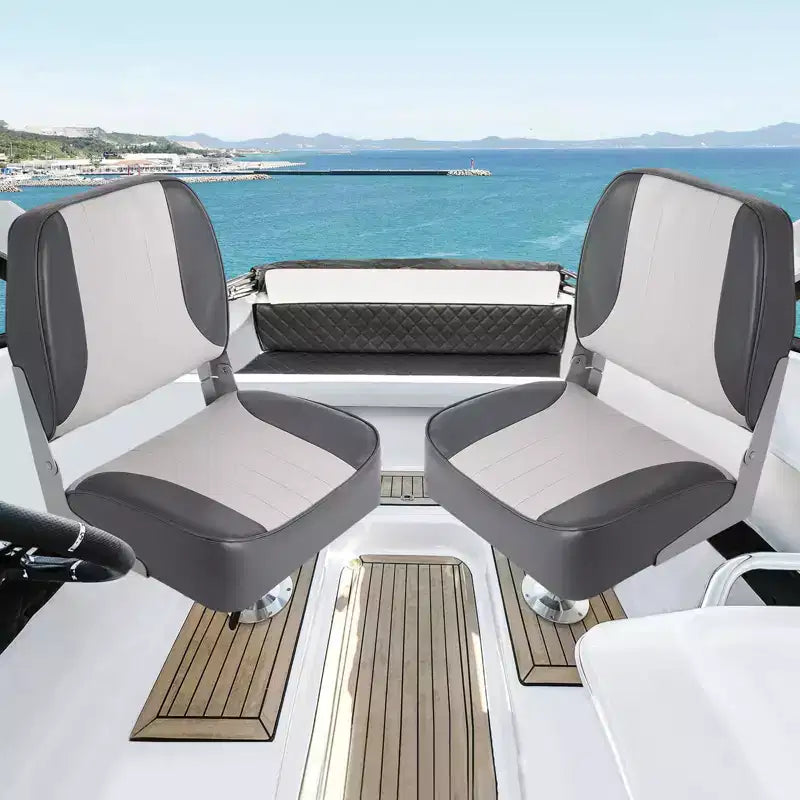 Lot de 2 sièges de bateau pliants à dossier bas – Coussin élastique épais 48x42 cm, sièges de bateau étanches pour Bass Tracker et bateaux de tourisme
