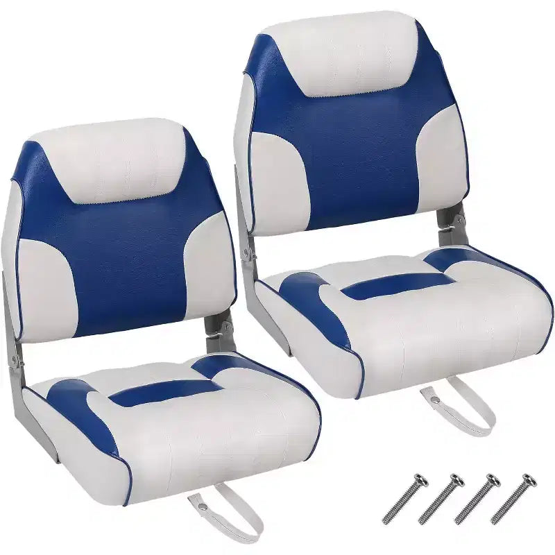 2 Pack Low Back Folding Boat Seats - 19x16.5 Thick Elastic Cushio Boat Chair, Waterproof Fishing Chairs for Bass Tracker for Sightseeing Boats