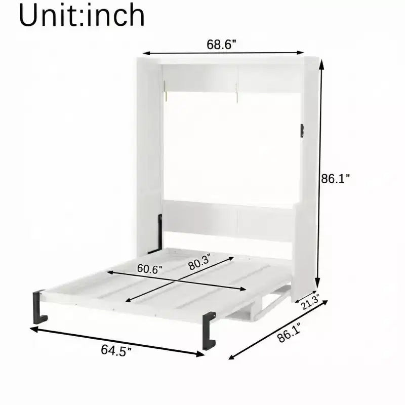 Lit escamotable vertical en bois queen size Clihome, lit mural escamotable, armoire lit escamotable