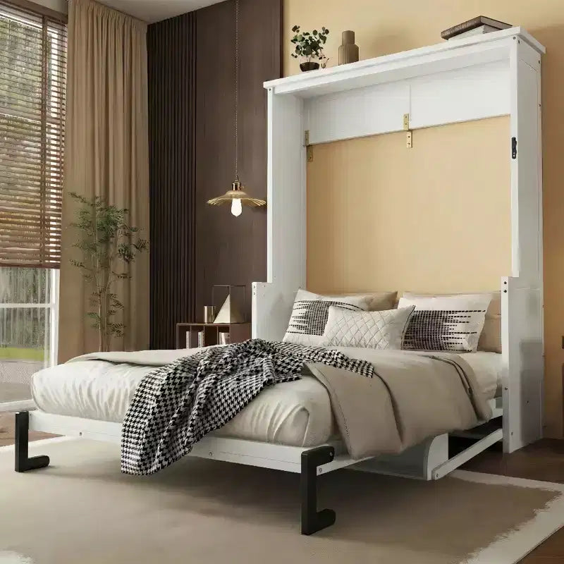 Lit escamotable vertical en bois queen size Clihome, lit mural escamotable, armoire lit escamotable