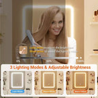 Coiffeuse GustoWave 43 avec miroir et lumière LED, 7 tiroirs, étagères, support pour sèche-cheveux, table de maquillage pour chambre à coucher