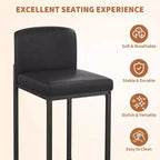 Lot de 2 tabourets de bar modernes hauteur comptoir, chaises rembourrées en similicuir noir avec dossier et pieds en métal robustes pour îlot de cuisine et bar à domicile