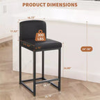 Lot de 2 tabourets de bar modernes hauteur comptoir, chaises rembourrées en similicuir noir avec dossier et pieds en métal robustes pour îlot de cuisine et bar à domicile