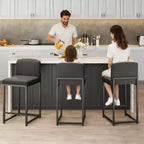 Lot de 2 tabourets de bar modernes hauteur comptoir, chaises rembourrées en similicuir noir avec dossier et pieds en métal robustes pour îlot de cuisine et bar à domicile