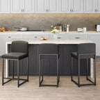 Lot de 2 tabourets de bar modernes hauteur comptoir, chaises rembourrées en similicuir noir avec dossier et pieds en métal robustes pour îlot de cuisine et bar à domicile