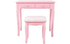 Coiffeuse moderne avec miroir, 4 tiroirs, tabouret assorti pour chambres de filles, finition rose, design peu encombrant