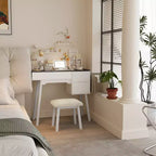 Coiffeuse blanche avec miroir rabattable, 2 tiroirs et 8 compartiments pour chambre, design 3-en-1, peu encombrant