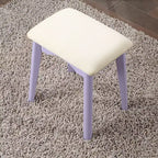 Coiffeuse moderne avec miroir rond, rangement organisé, tabouret assorti pour chambre, finition violette, design compact