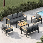 Ensemble de conversation sectionnel 5 pièces, ensemble de meubles de patio extérieurs en aluminium, sièges extérieurs modernes, pour porche, balcon, terrasse