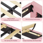 Coolmee Lits Jumeaux, Lit Plateforme Rembourré avec Tête de Lit Capitonnée Rangement, Tiroir, Lattes en Bois Robustes, Pas Besoin de Sommier Tapissier, Assemblage Facile