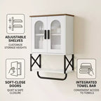 Meuble Haut de Salle de Bain Dcolora avec Étagère Réglable, Porte-Serviettes, 2 Portes en Verre