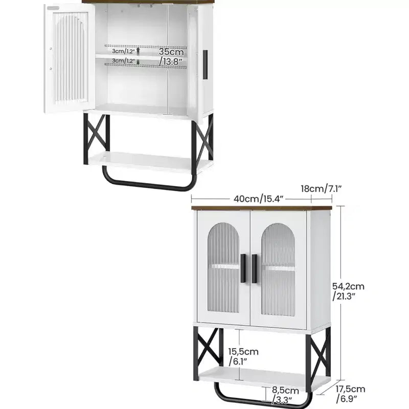 Meuble Haut de Salle de Bain Dcolora avec Étagère Réglable, Porte-Serviettes, 2 Portes en Verre