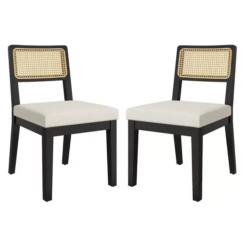 Lot de 2 Chaises de Salle à Manger en Rotin, Chaises de Cuisine de Style Ferme Français, Dossier en Rotin, Pieds en Bois, Modernes, Mi-siècle pour Salle à Manger