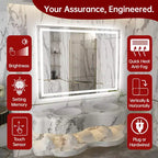SUMERAIN Miroir de salle de bain mural LED 48x36, incassable, anti-buée ETL, intensité variable en continu