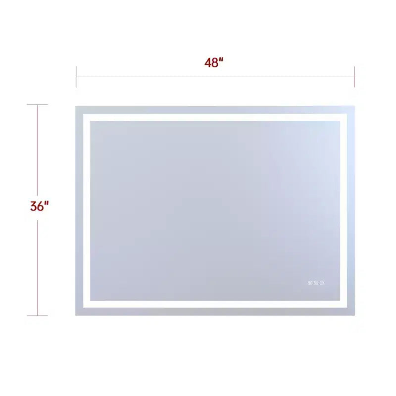 SUMERAIN Miroir de salle de bain mural LED 48x36, incassable, anti-buée ETL, intensité variable en continu