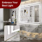 SUMERAIN Miroir de salle de bain mural LED 48x36, incassable, anti-buée ETL, intensité variable en continu