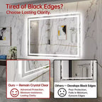 SUMERAIN Miroir de salle de bain mural LED 48x36, incassable, anti-buée ETL, intensité variable en continu