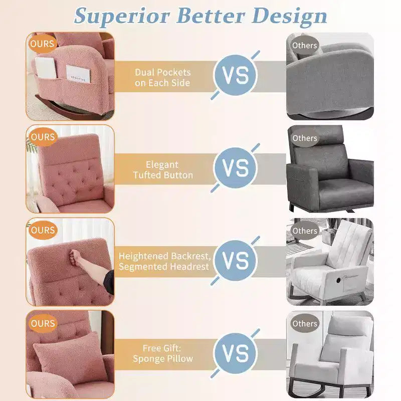 Fauteuil à bascule rembourré rose Karl Home