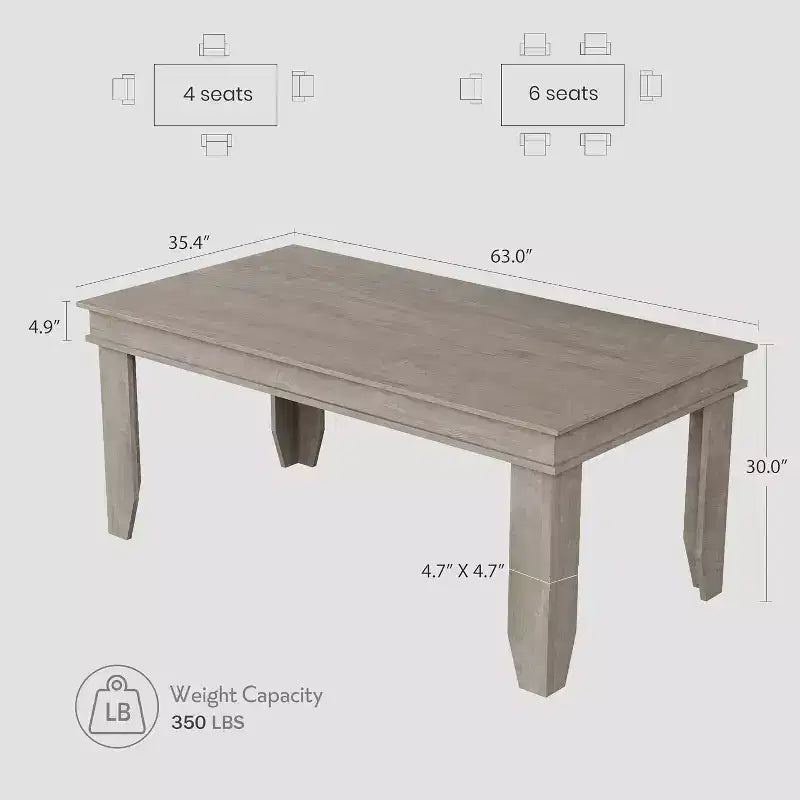 Table de salle à manger de style ferme pour 4 à 6 personnes, table de cuisine rectangulaire de 160 cm avec cadre en bois et finition marron pour la salle à manger