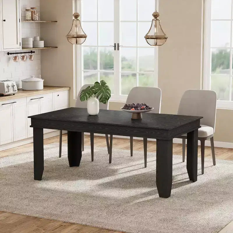 Table de salle à manger de style ferme pour 4 à 6 personnes, table de cuisine rectangulaire de 160 cm avec cadre en bois et finition marron pour la salle à manger