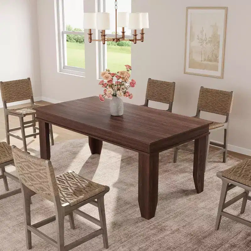 Table de salle à manger de style ferme pour 4 à 6 personnes, table de cuisine rectangulaire de 160 cm avec cadre en bois et finition marron pour la salle à manger