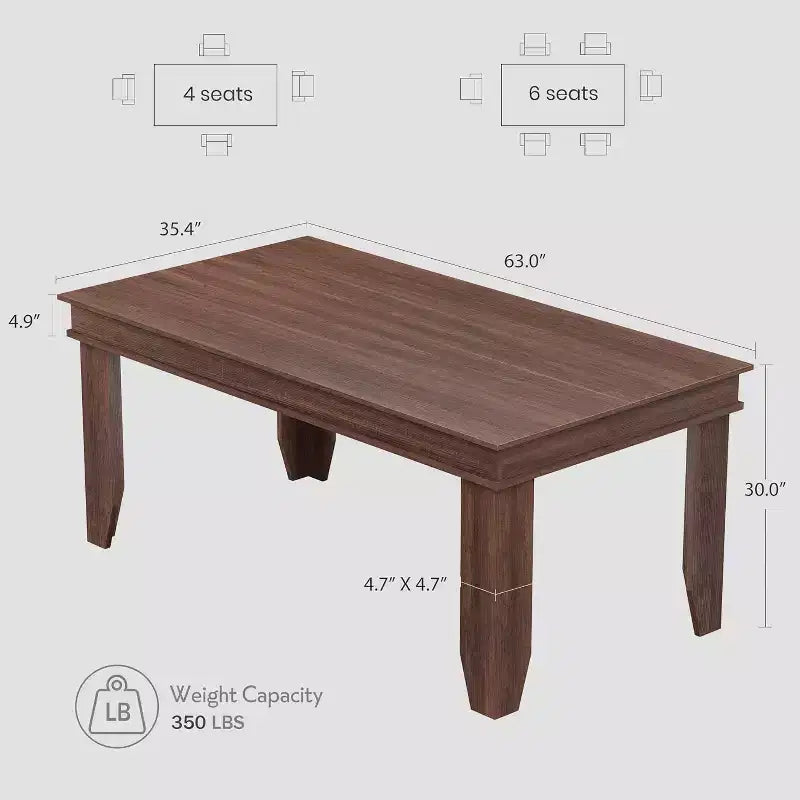 Table de salle à manger de style ferme pour 4 à 6 personnes, table de cuisine rectangulaire de 160 cm avec cadre en bois et finition marron pour la salle à manger