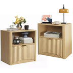 Design Cannelé | Table de Chevet en Chêne de 58 cm | Table de Chevet Moderne en Bois Imperméable avec Tiroir et Rangement | Meuble de Chambre à Coucher | Couleur Chêne Clair | Lot de 2