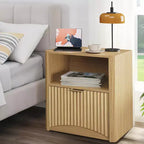 Design Cannelé | Table de Chevet en Chêne de 58 cm | Table de Chevet Moderne en Bois Imperméable avec Tiroir et Rangement | Meuble de Chambre à Coucher | Couleur Chêne Clair | Lot de 2