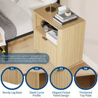Design Cannelé | Table de Chevet en Chêne de 58 cm | Table de Chevet Moderne en Bois Imperméable avec Tiroir et Rangement | Meuble de Chambre à Coucher | Couleur Chêne Clair | Lot de 2