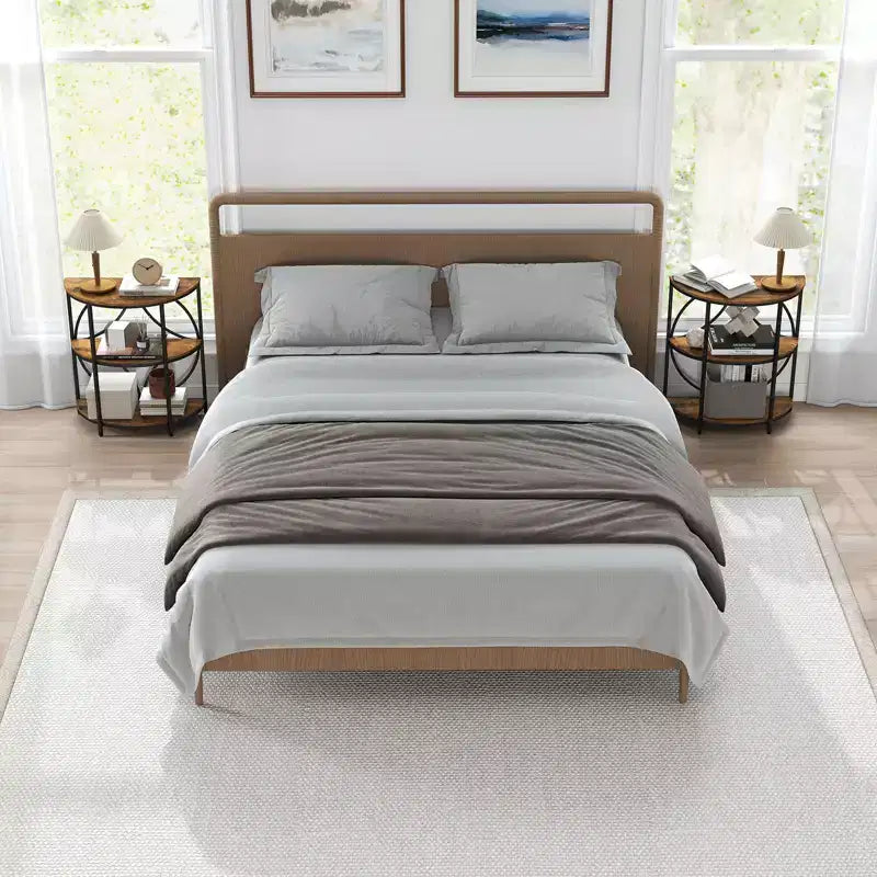 Lot de 2 tables d'appoint semi-circulaires à 3 niveaux Costway avec étagères de rangement en métal robuste, marron rustique