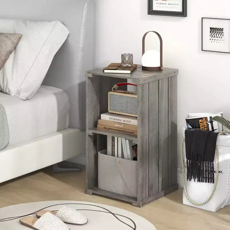 Costway 1/2 PCS Étagère de rangement 2 cubes en bois de Paulownia à lattes, organisateur cubique à dos ouvert, gris