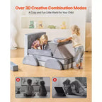 Canapé sectionnel modulaire pour enfants avec accoudoirs, 14 pièces, gris, usage intensif