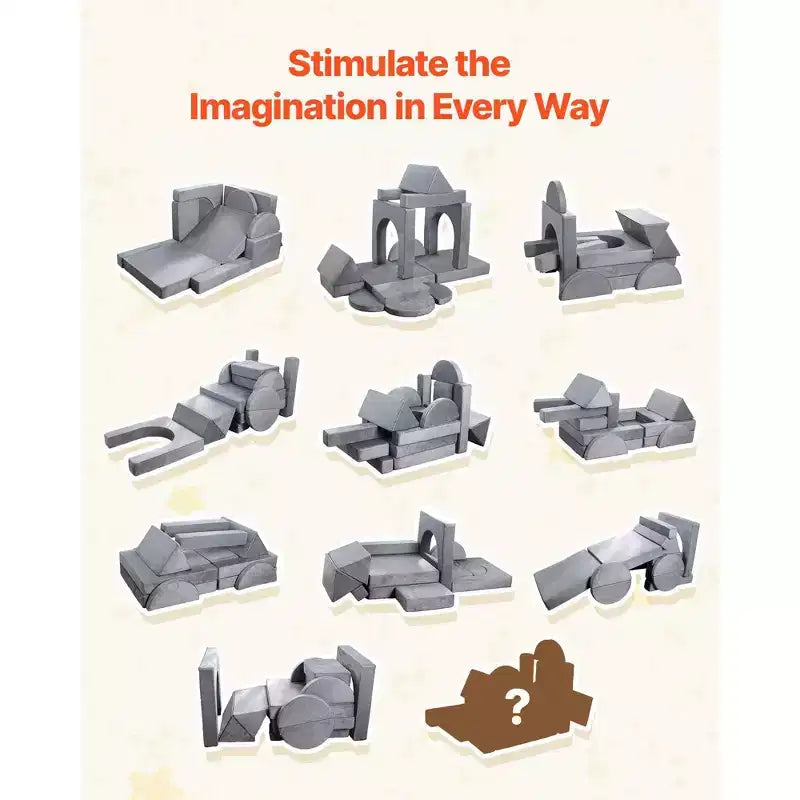 Canapé sectionnel modulaire pour enfants avec accoudoirs, 14 pièces, gris, usage intensif