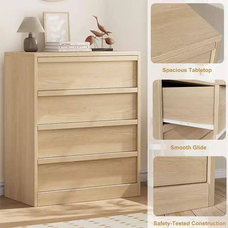 Meuble à 4 tiroirs avec poignées en bois en noyer, solution de rangement élégante pour l'organisation de la maison, 1094718 cm