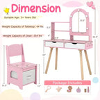 Coiffeuse pour enfants Costway avec 3 modes d'éclairage de couleurs, luminosité réglable, miroir-armoire blanc/rose