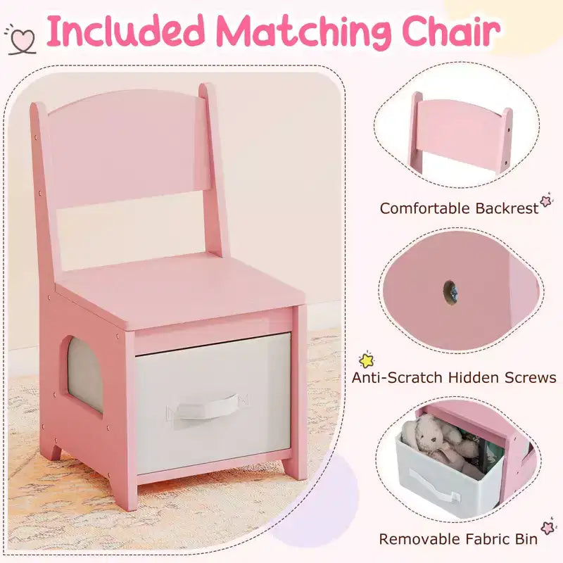 Coiffeuse pour enfants Costway avec 3 modes d'éclairage de couleurs, luminosité réglable, miroir-armoire blanc/rose