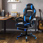 Chaise de gamer en cuir PU à dossier haut, chaise d'ordinateur ergonomique avec appui-tête, repose-pieds rétractable, support lombaire, pivotant à 360°, réglage en hauteur, noir