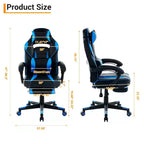 Chaise de gamer en cuir PU à dossier haut, chaise d'ordinateur ergonomique avec appui-tête, repose-pieds rétractable, support lombaire, pivotant à 360°, réglage en hauteur, noir