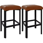 Lot de 2 tabourets de bar de 61 cm, sièges en cuir synthétique avec rembourrage épais et repose-pieds, cadre en métal moderne avec pieds réglables pour îlot de cuisine, comptoir de bar
