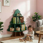 Étagère à Livres pour Enfants Karl Home, 4 Niveaux, 12 Compartiments, en MDF, Motif Arbre de Noël et Écureuil